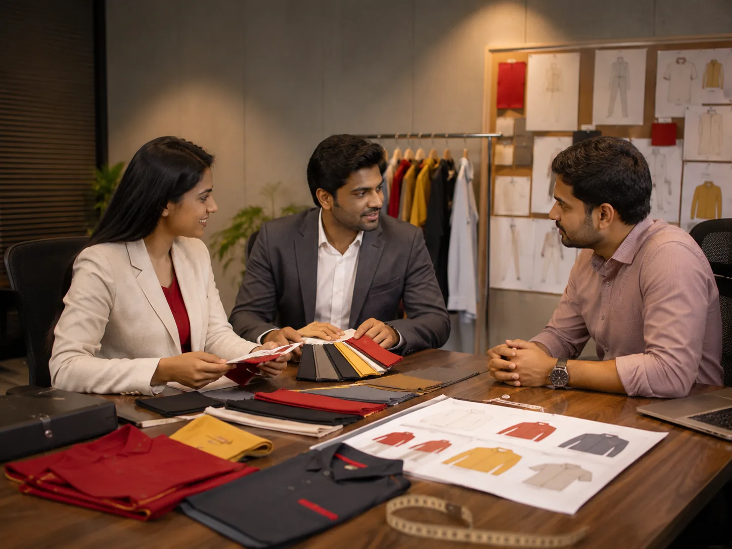 Client consultation and fabric selection for custom uniforms